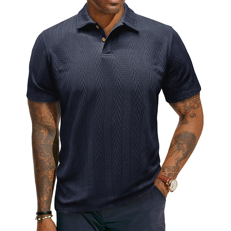 Men's Short-sleeve T-shirt With A Textured Turn-down Collar