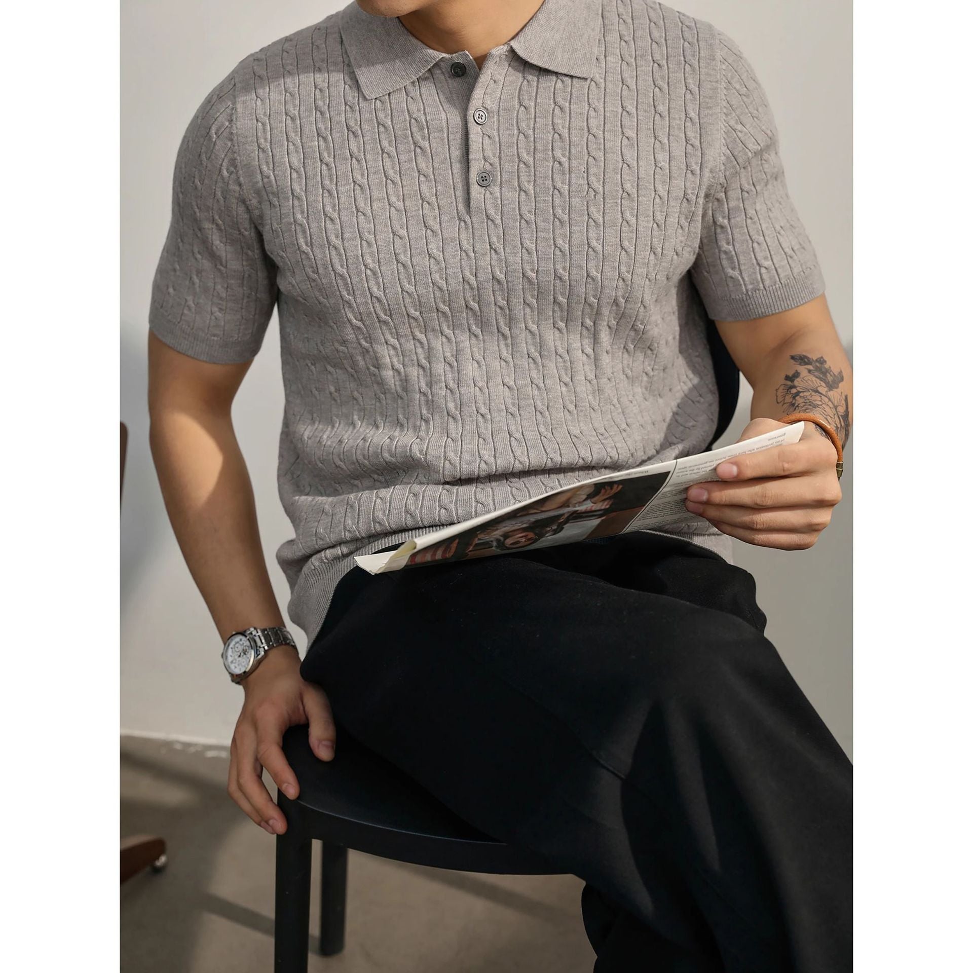 Men's Casual Short-sleeved Knitted Shirt With Lapel