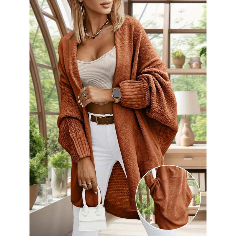 Women's Solid-Color Loose Casual Long Cardigan Sweater Coat