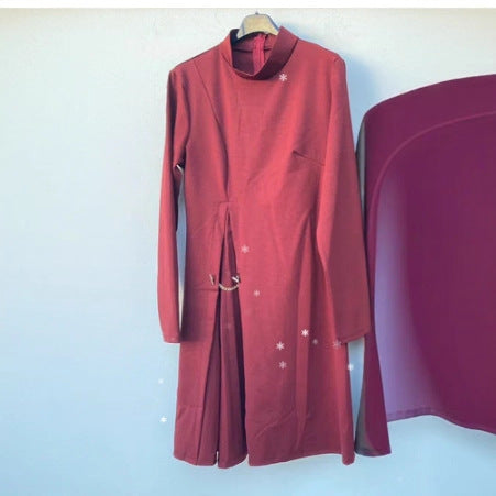 European And American-style Long Elegant Patchwork Dress