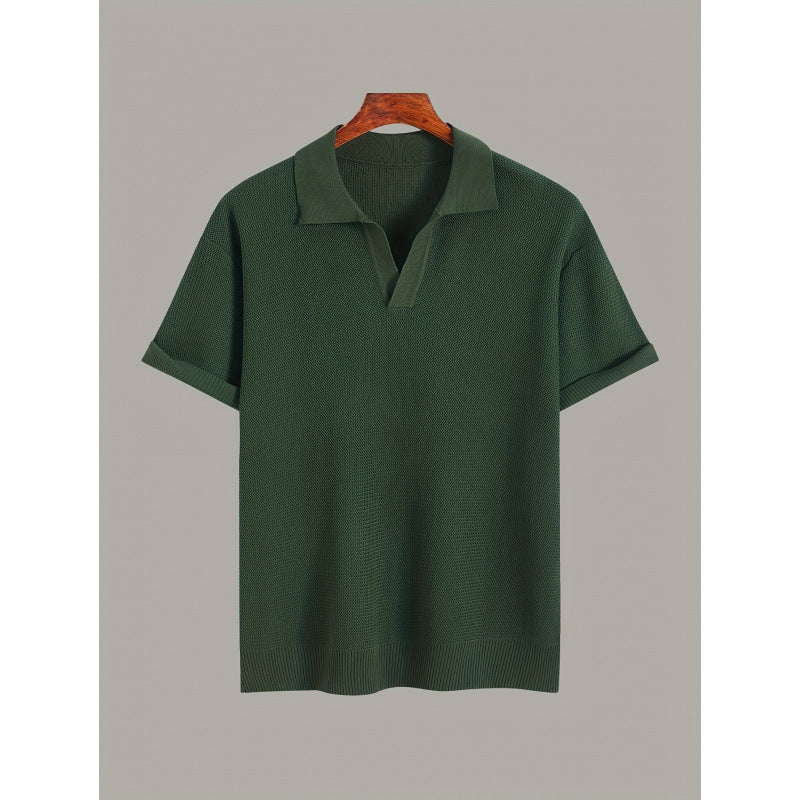 Men's Short-sleeve Knitted Sweater Breathable Waffle