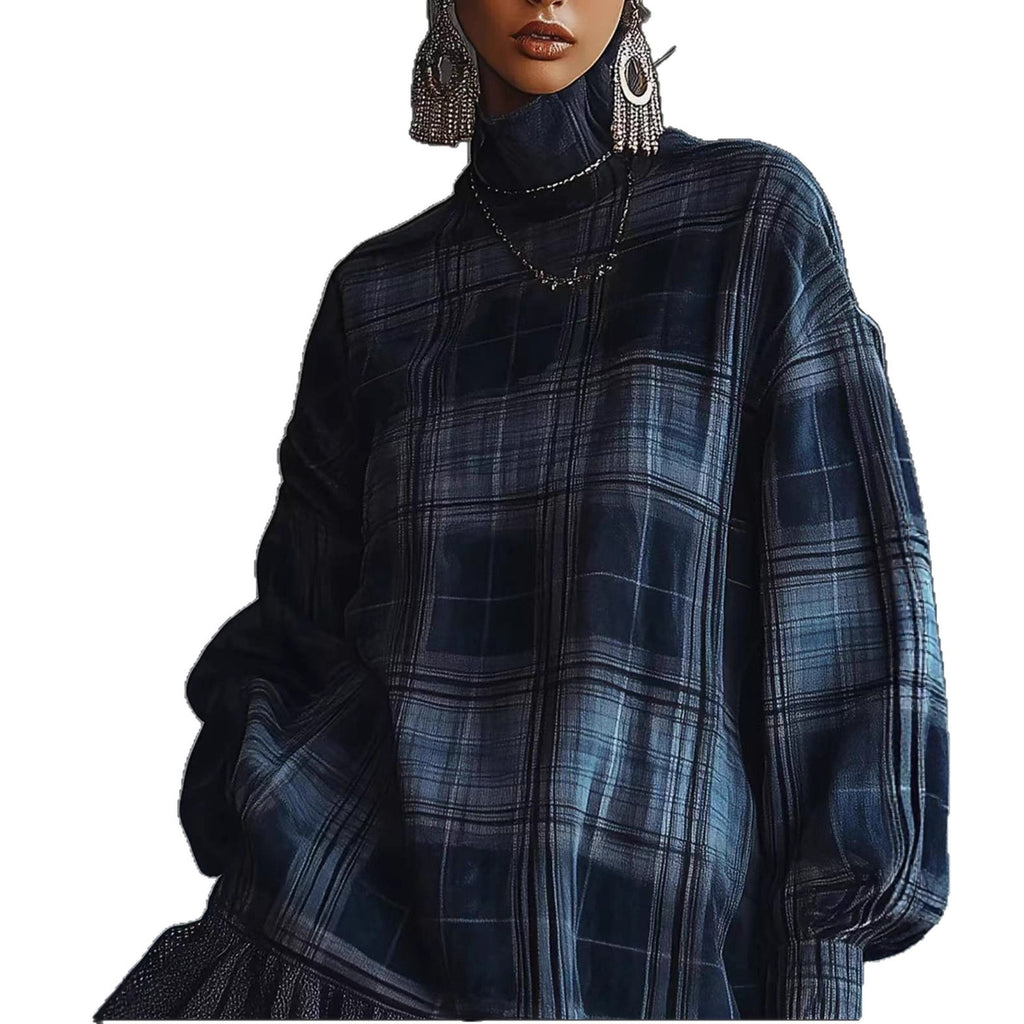 Women's Spring Collection Designer Plaid Dress With Ruffled Hem
