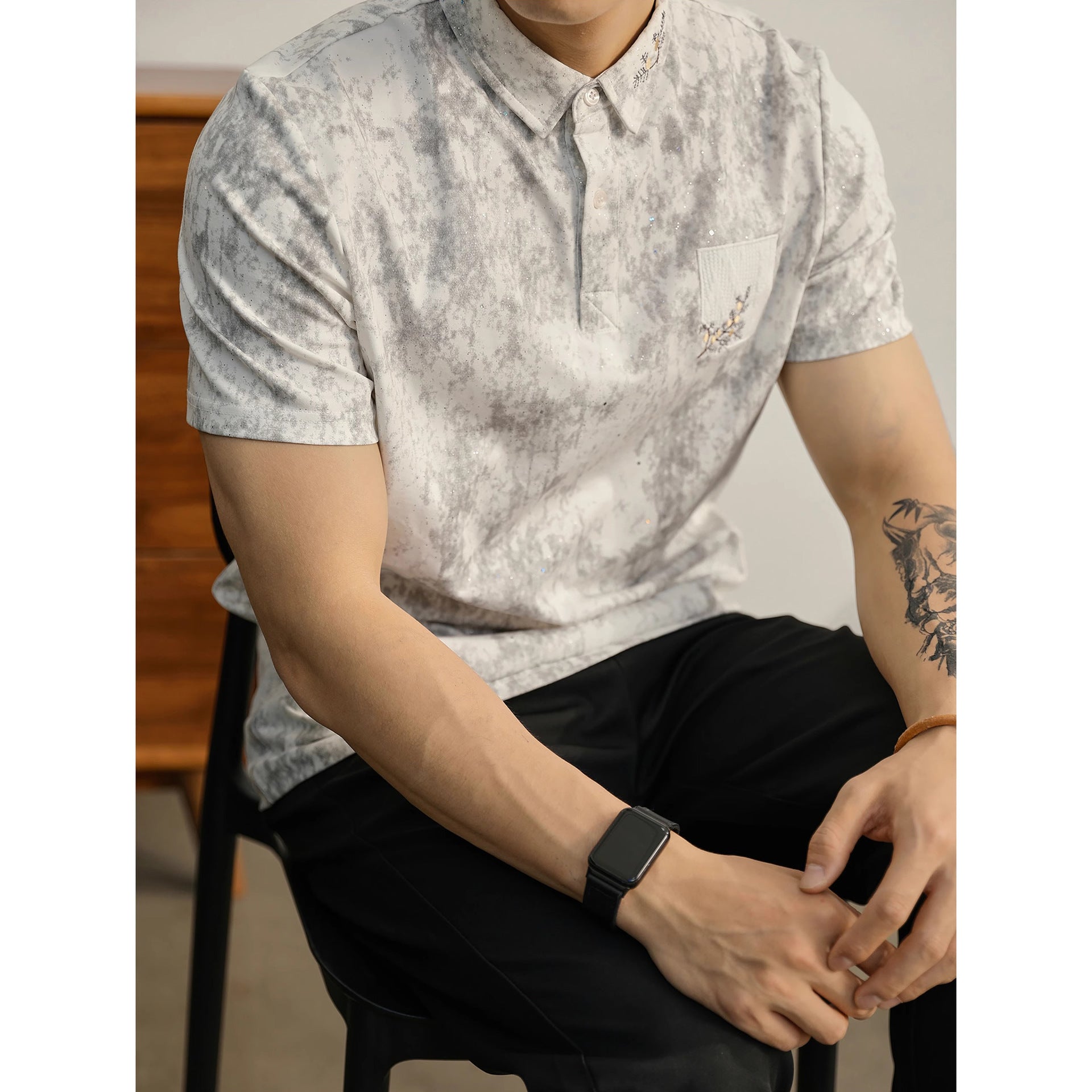 Men's Short-sleeve Tie-dye British Business Casual T-shirt Ice Silk Summer