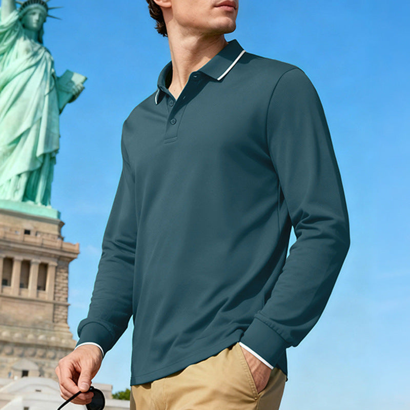 Men's Casual Jacquard Polo Shirt Quick-dry Breathable Long Sleeve