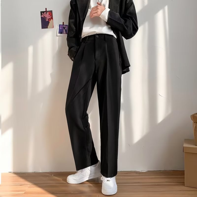Black Straight-leg Draping Cropped Loose-fit Pants