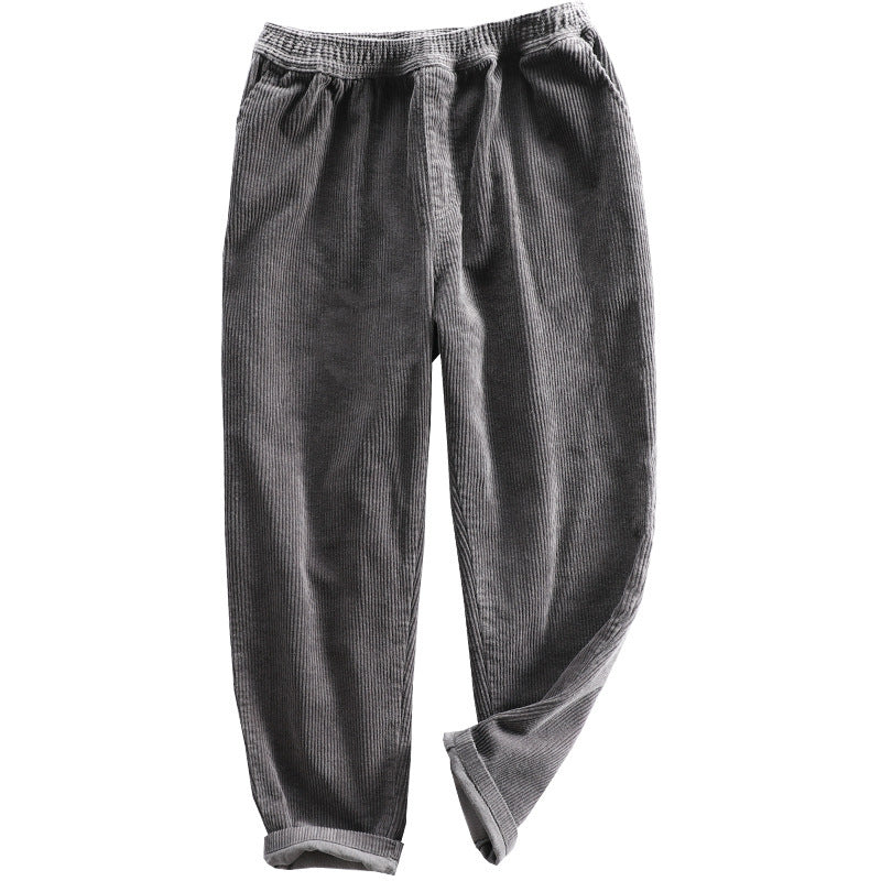 Men's Winter Corduroy Solid-Color Thermal Padded Casual Trousers With Elastic Waist