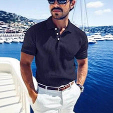 Thread-knit V-neck Lapel Men's Casual Polo Shirt