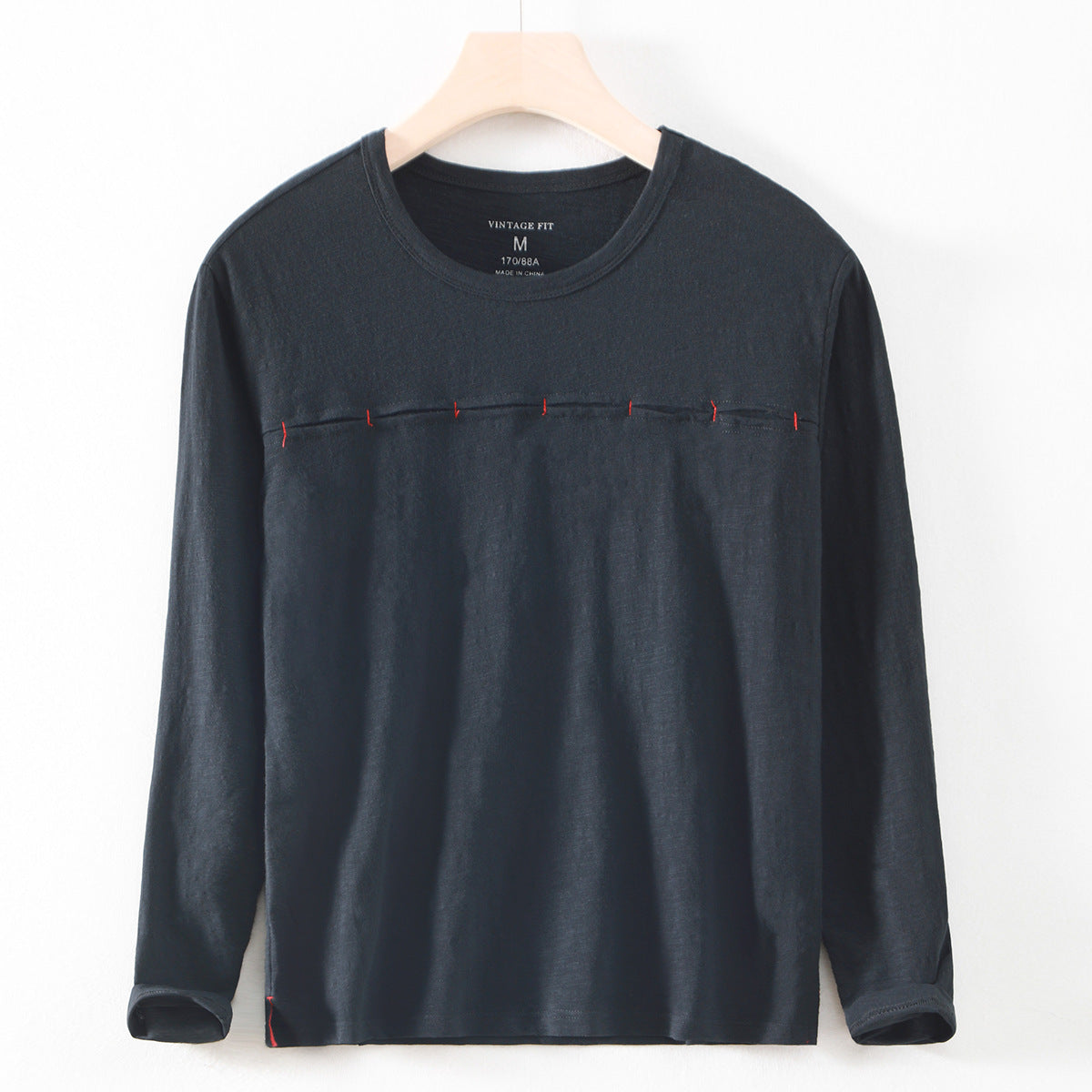 Crew-neck Solid-color Bamboo-cotton Japanese-style Men's Cotton T-shirt