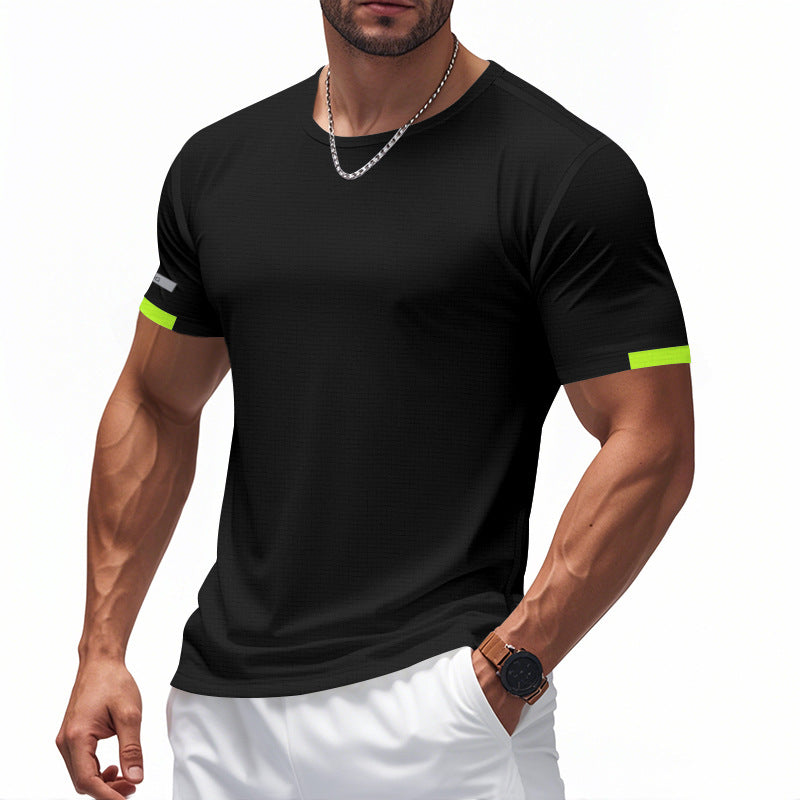 Mesh Ice Silk Short Sleeve Men's Round Neck Solid Color