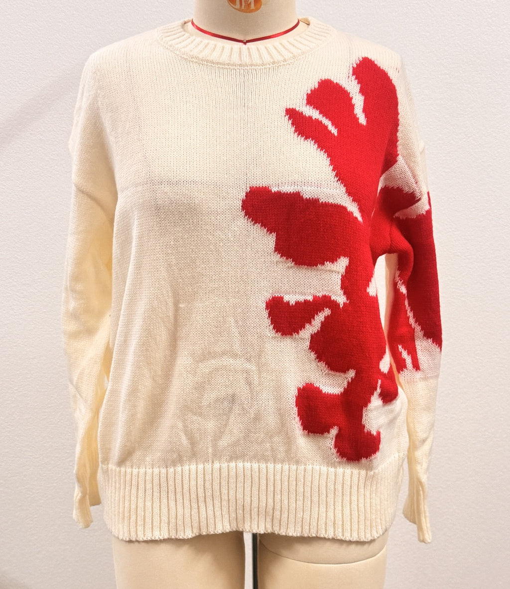 Christmas 3D Floral Contrast Color Crewneck Personalized Sweater