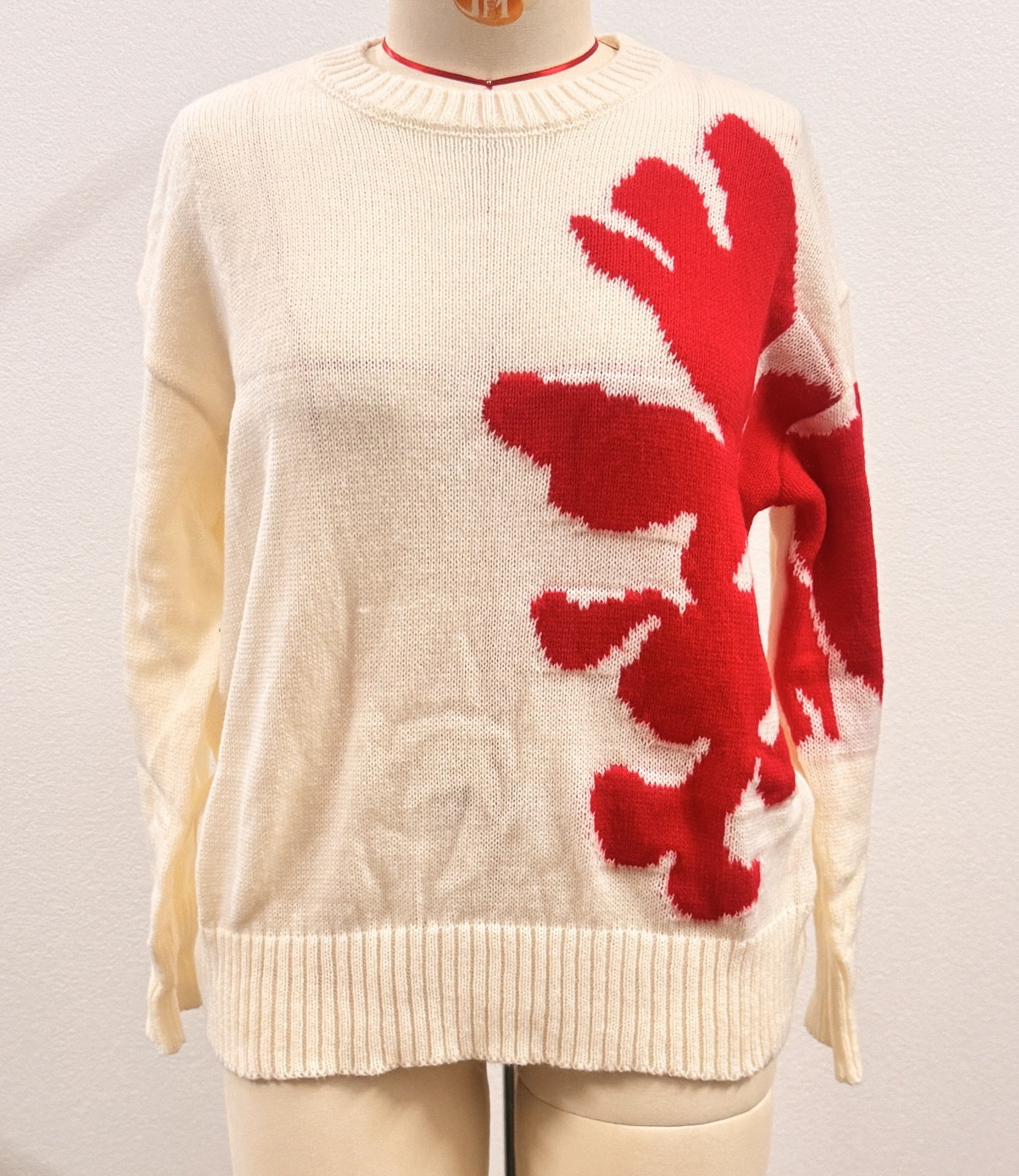 Christmas 3D Floral Contrast Color Crewneck Personalized Sweater