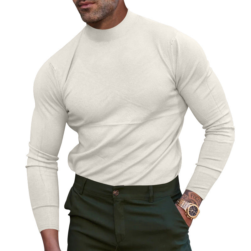 Men's Knitted Cashmere Sweater With Mid-neck For Warmth And Layering