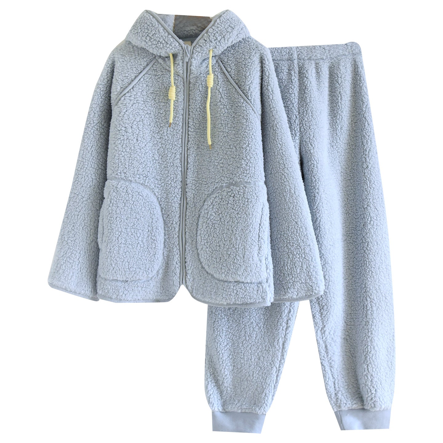 Corduroy Solid Color Casual Loose Fitting Set Flannel Hooded Padded Loungewear