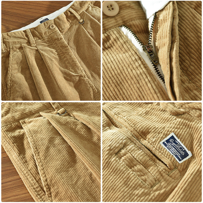 Japanese Retro Thick Casual Men's Loose Straight Work Pants