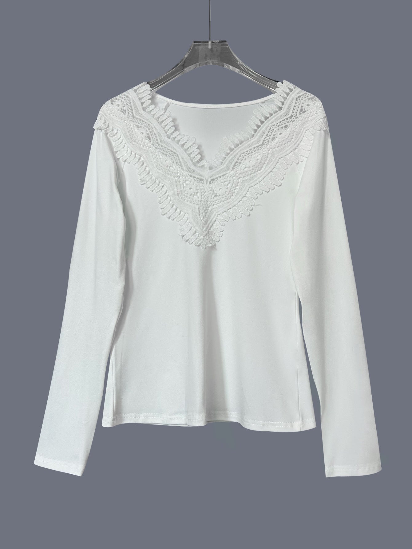 Double-V Lace V-Neck Trim Pullover T-Shirt