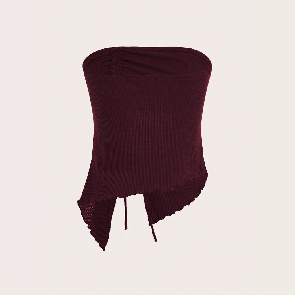 Women's Summer New Arrival Drawstring Slit Asymmetrical Waffle-Texture Slim-fit Tube Top Bustier