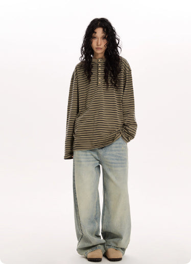 Retro Classic Striped Simple Long-sleeved Shirt Relaxed Feel