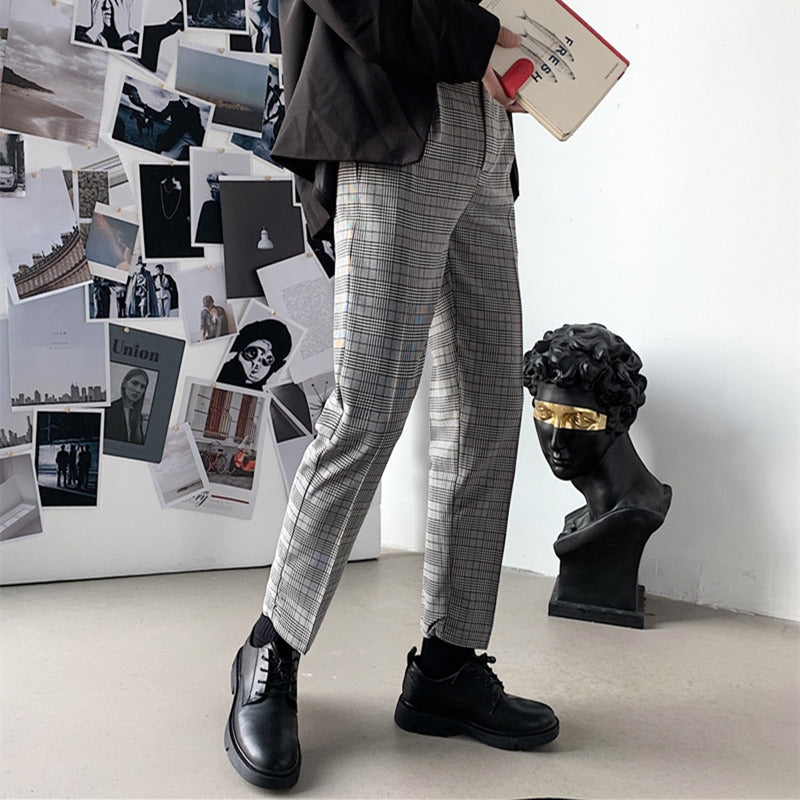 Plaid Men's Dress Pants Trendy Casual Stylish British-Style Slim-Fit