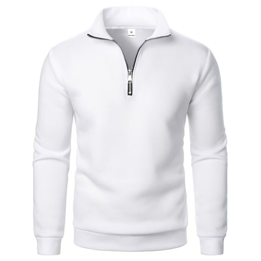 Men's Stand Collar Half Zip Casual Solid Color Long Sleeve