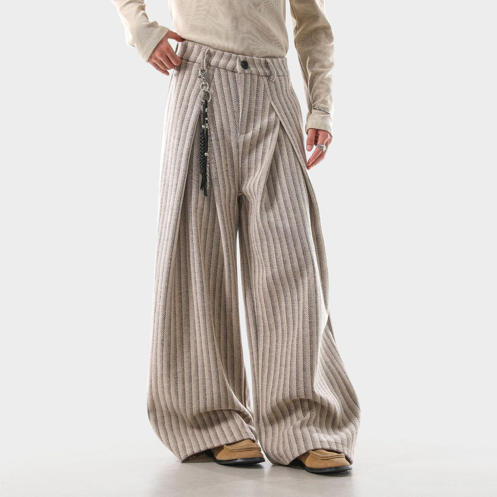 Men's Pleated Wide-leg Striped Casual Pants