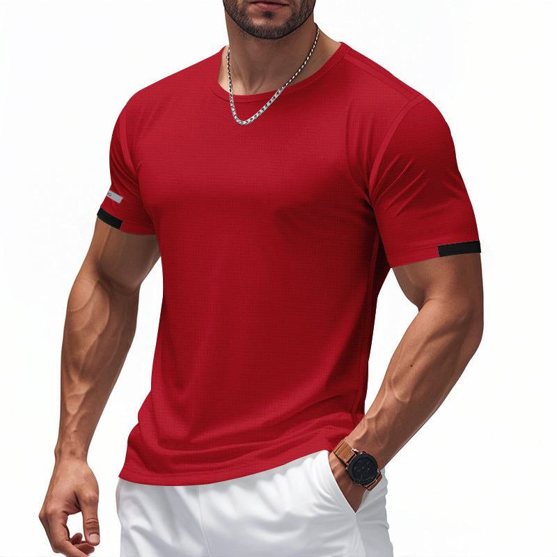 Mesh Ice Silk Short Sleeve Men's Round Neck Solid Color