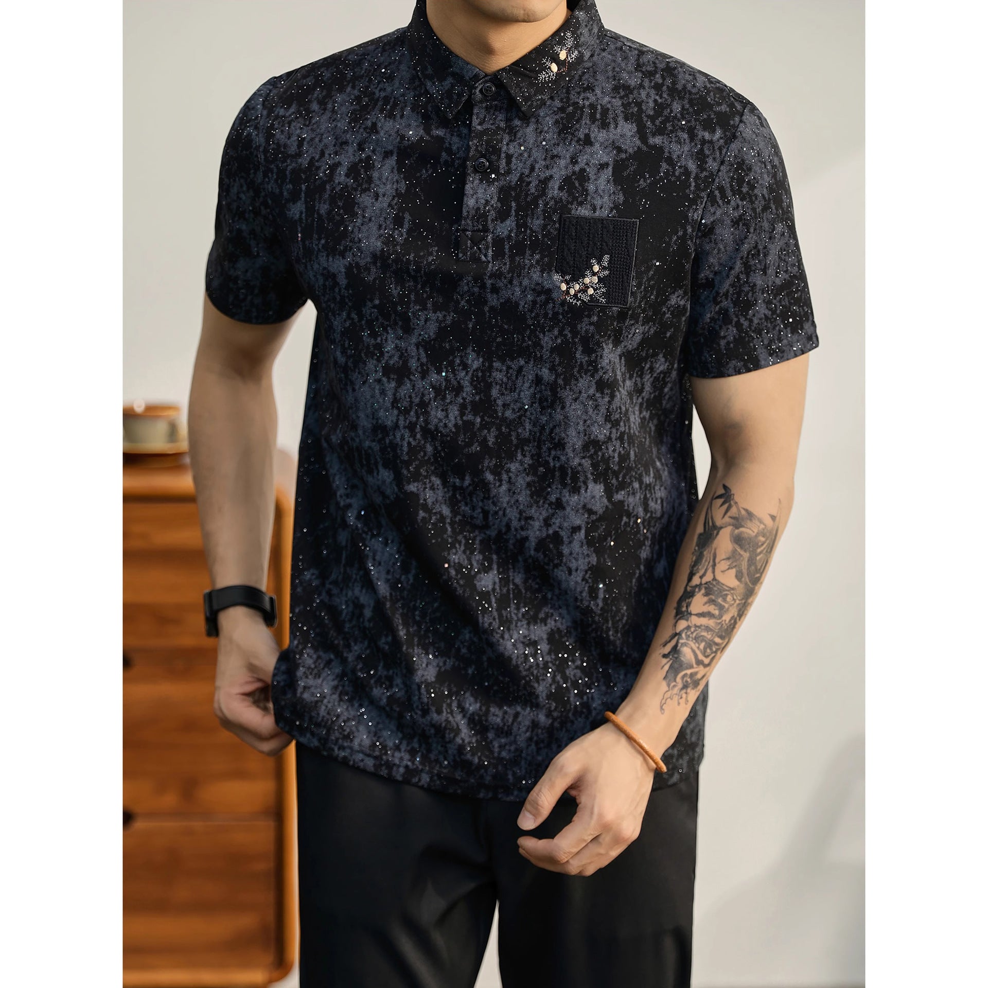 Men's Short-sleeve Tie-dye British Business Casual T-shirt Ice Silk Summer