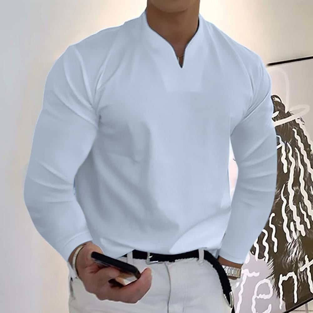 Men's V-neck Breathable Casual Long Sleeve T-shirt