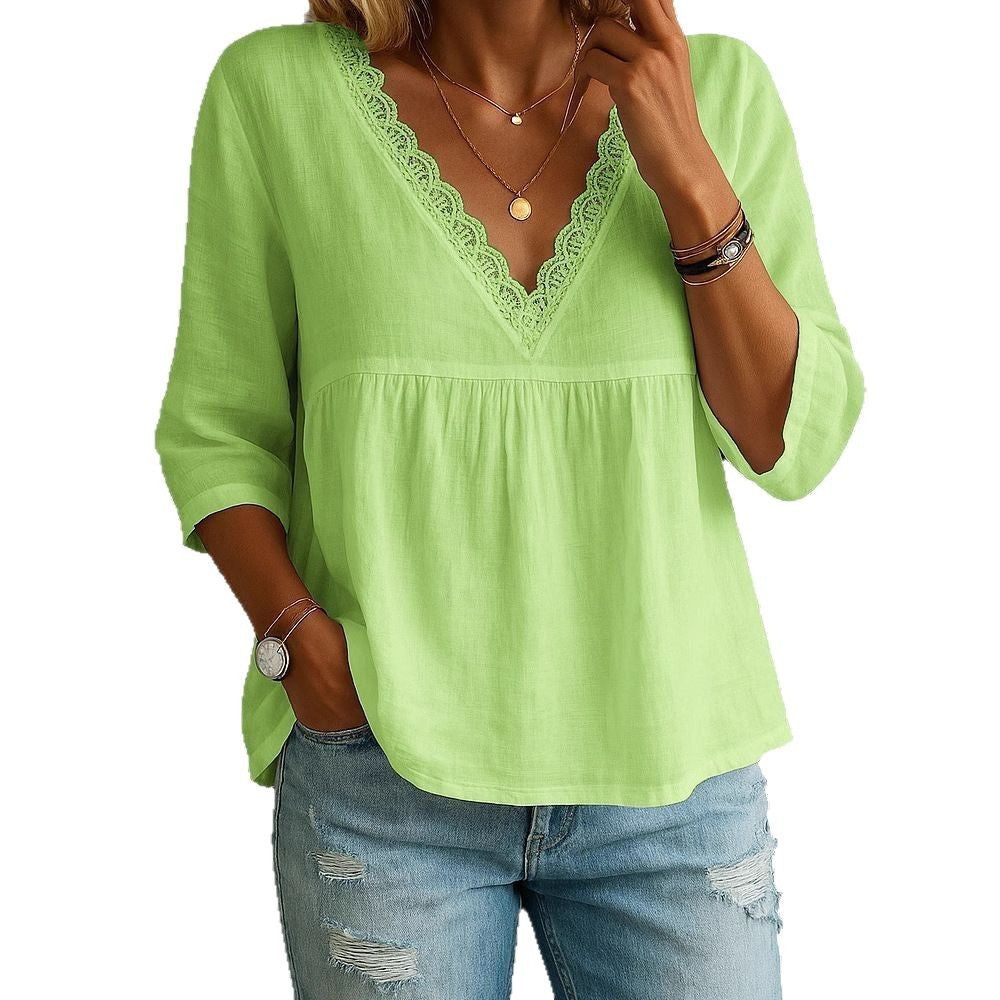 V-neck Pullover Multi-color Women's Blouse