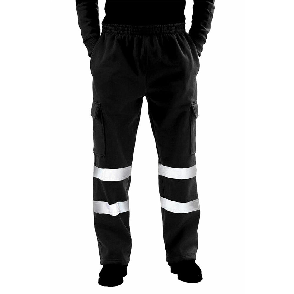 Men's Reflective Stripe Sanitation Worker Uniform Fleece Casual Pants
