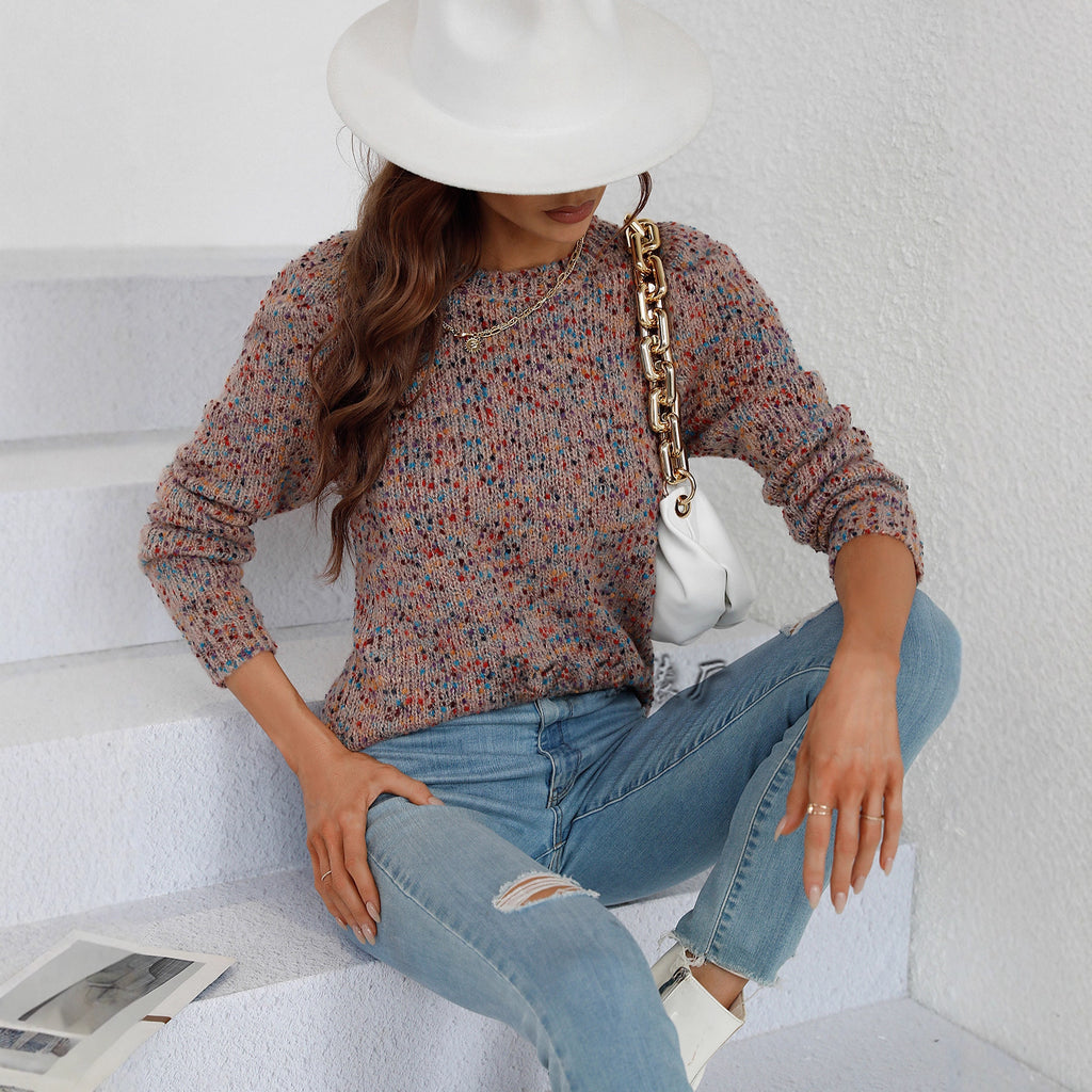 Elegant Commuter Round-Neck Dotted Yarn Knitted Sweater For Women