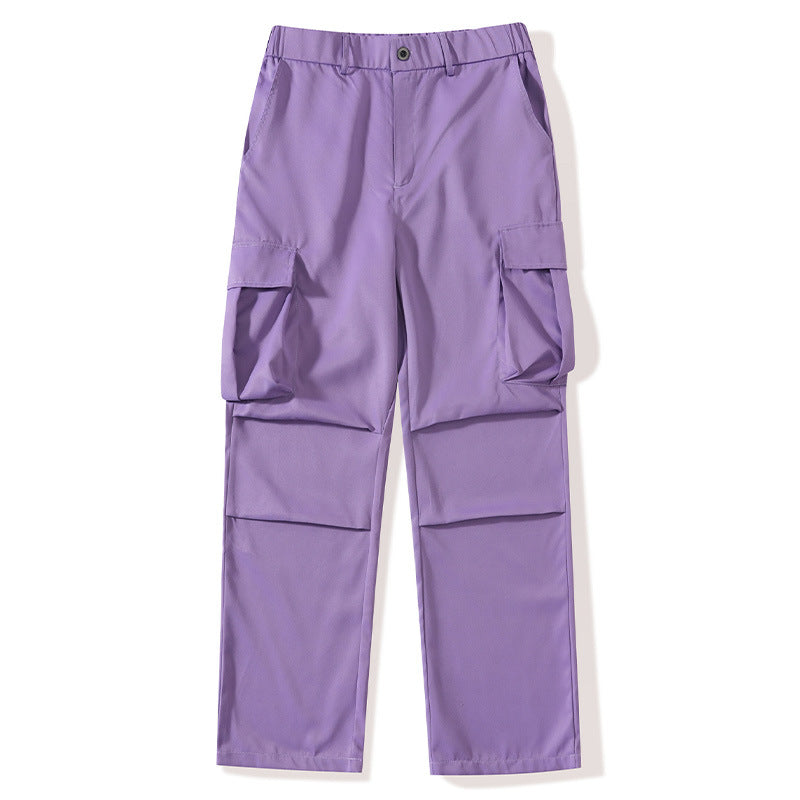 Solid-color Men's Sporty-casual Work Trousers With A Multi-pocket Design