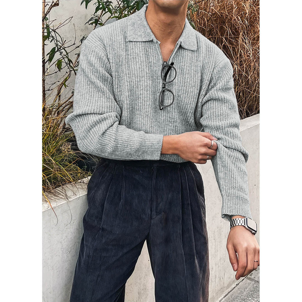 Knitted Men's Turn-down Collar Half-zip Light Luxury Jacket