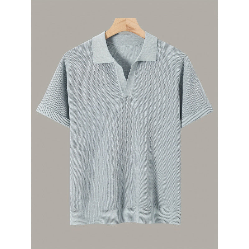 Men's Short-sleeve Knitted Sweater Breathable Waffle