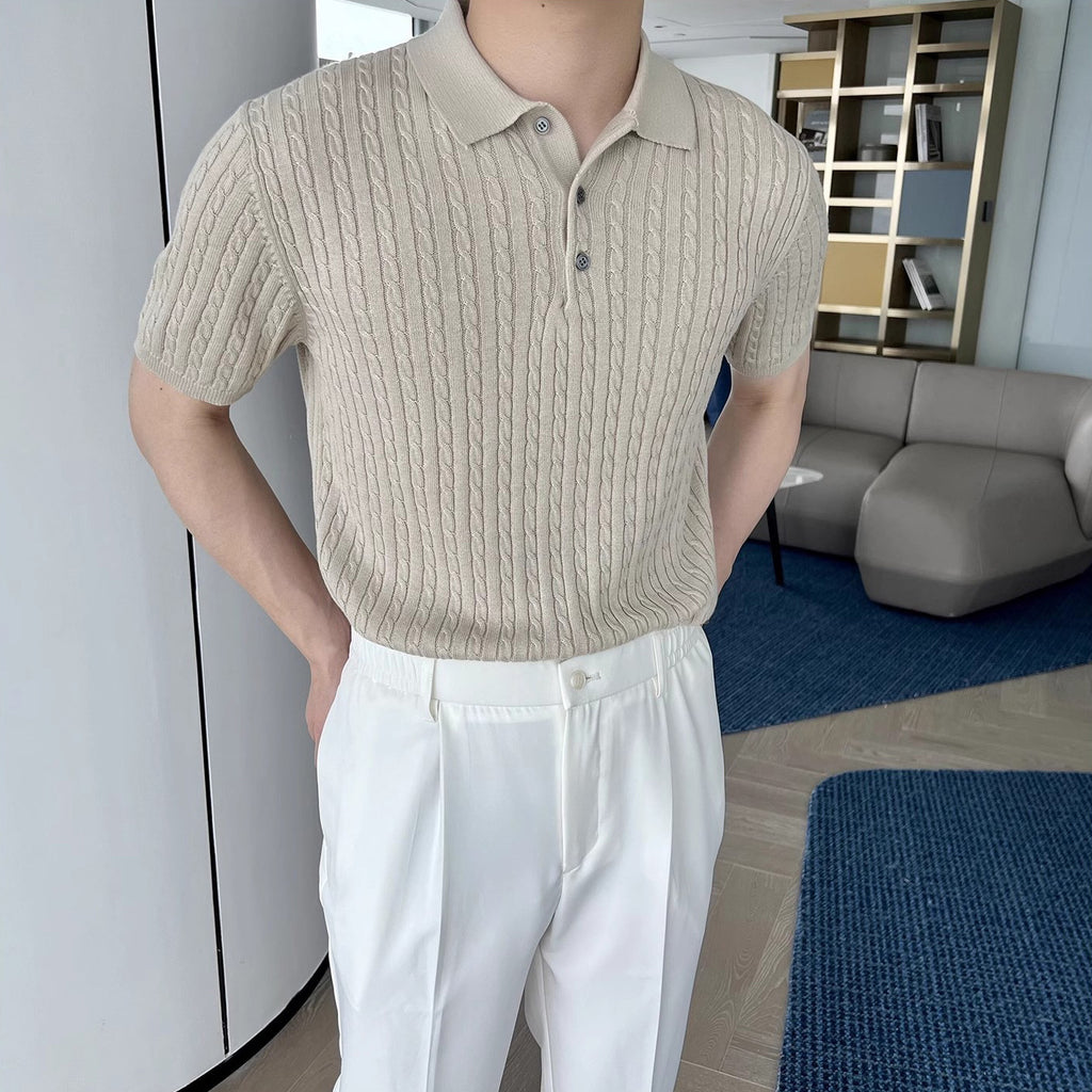 Men's Casual Short-sleeved Knitted Shirt With Lapel