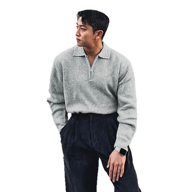 Knitted Men's Turn-down Collar Half-zip Light Luxury Jacket