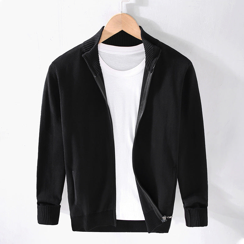 Men's Stand-Up Collar Slim-Fit Zipper Casual Solid-Color Top