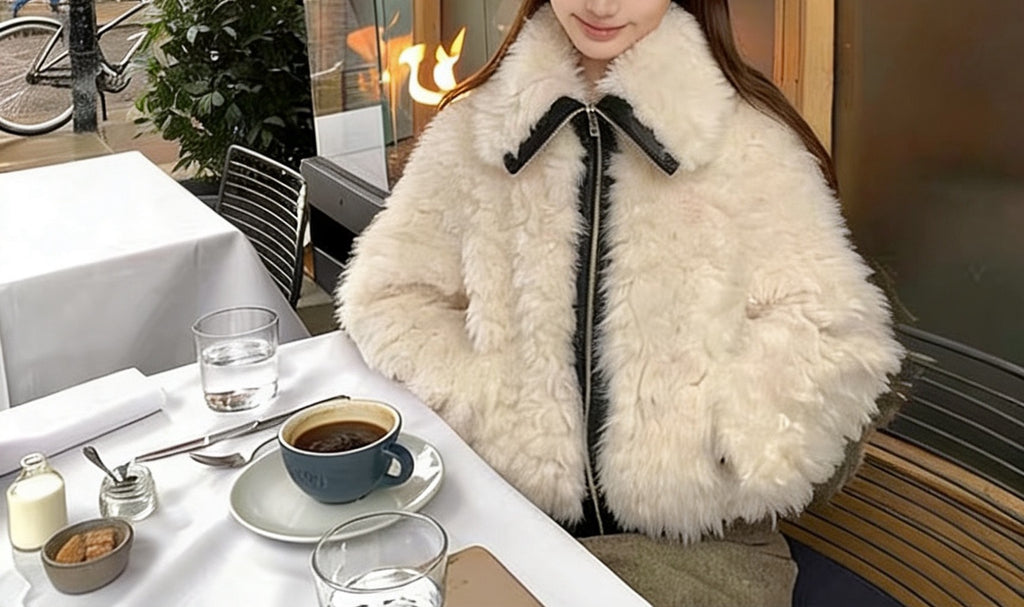 Design-oriented Eco-friendly Wool-and-PU-leather Blend Lapel Jacket