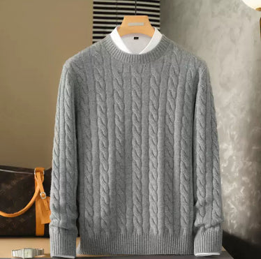 Pure Cashmere Sweater Round Neck Double-ply Cable Knit Thickened Warm Base Layer