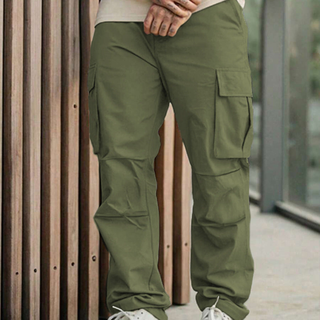 Solid-color Men's Sporty-casual Work Trousers With A Multi-pocket Design