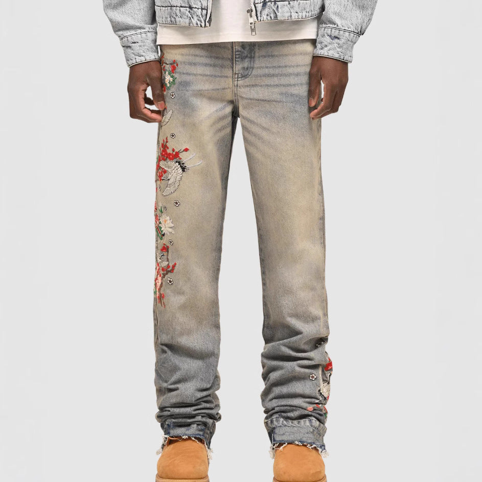 Men's Straight-Leg Denim Pants, European And American Street Style