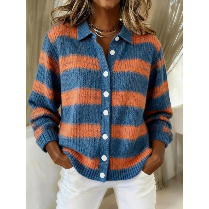 Women's Blouse With A Turn-down Collar And Cardigan-style Top