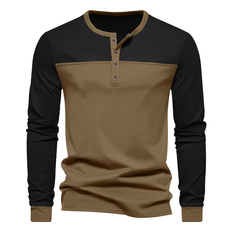 Men's New Retro Color Block Long Sleeve Base Shirt