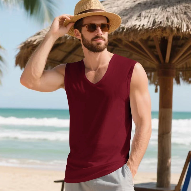 Men's V-neck Design Quick-dry Breathable Vest For Vacation Training