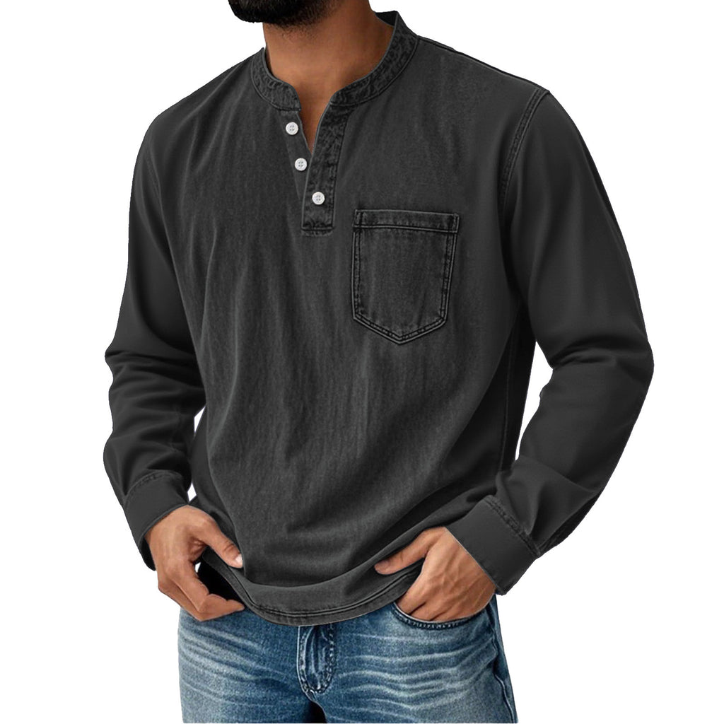 Printed Three-button Long-sleeve T-shirt For Young Men Casual