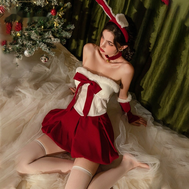 Christmas Velvet Strapless Bunny Girl Dress