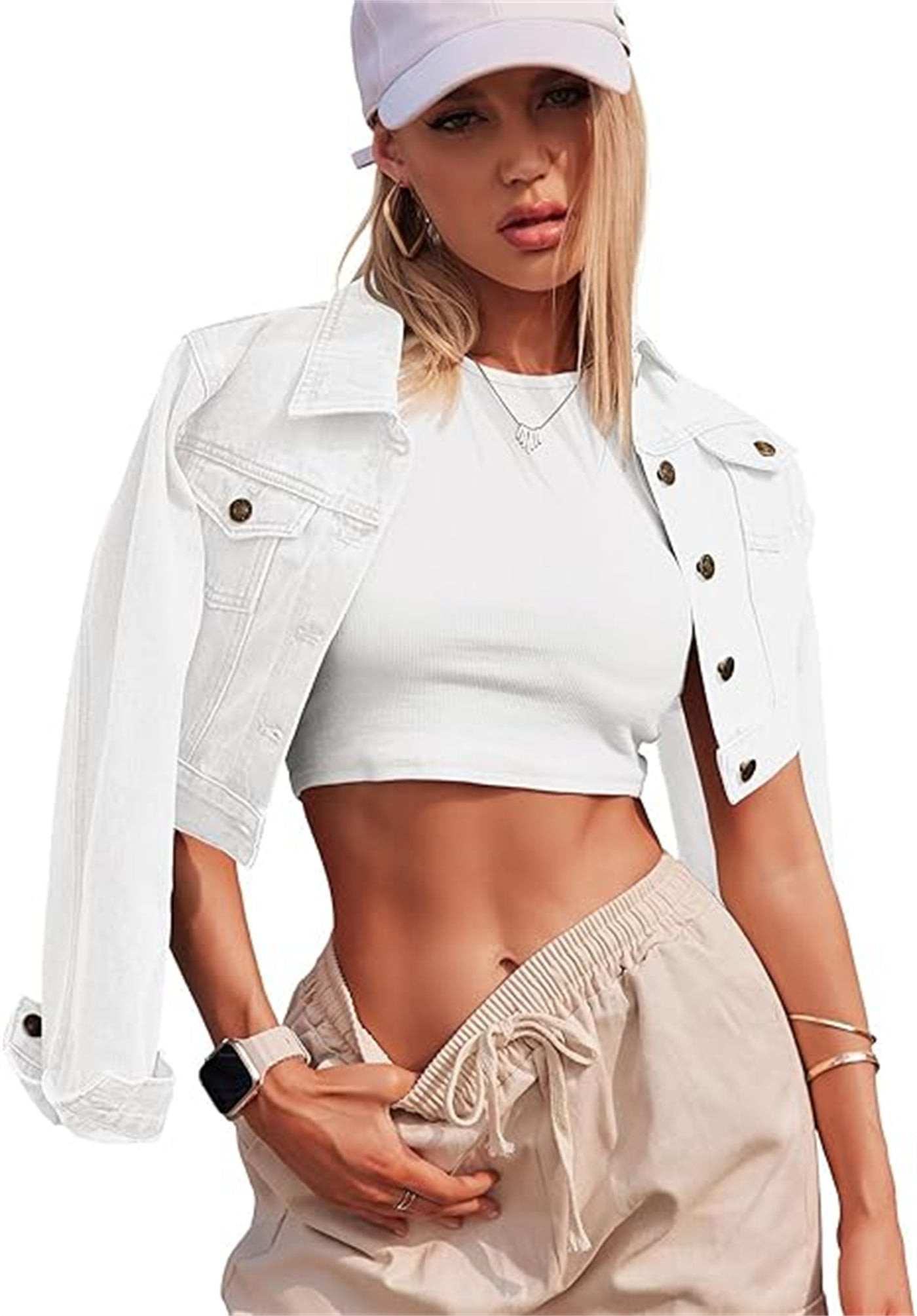 Button Long Sleeve Short Denim Jacket