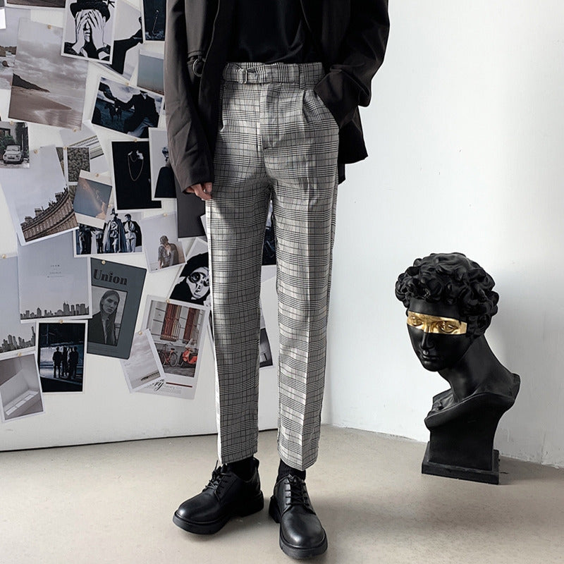 Plaid Men's Dress Pants Trendy Casual Stylish British-Style Slim-Fit