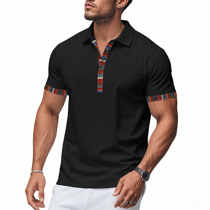 Men's Short-sleeved V-neck Printed Loose Casual Polo Shirt