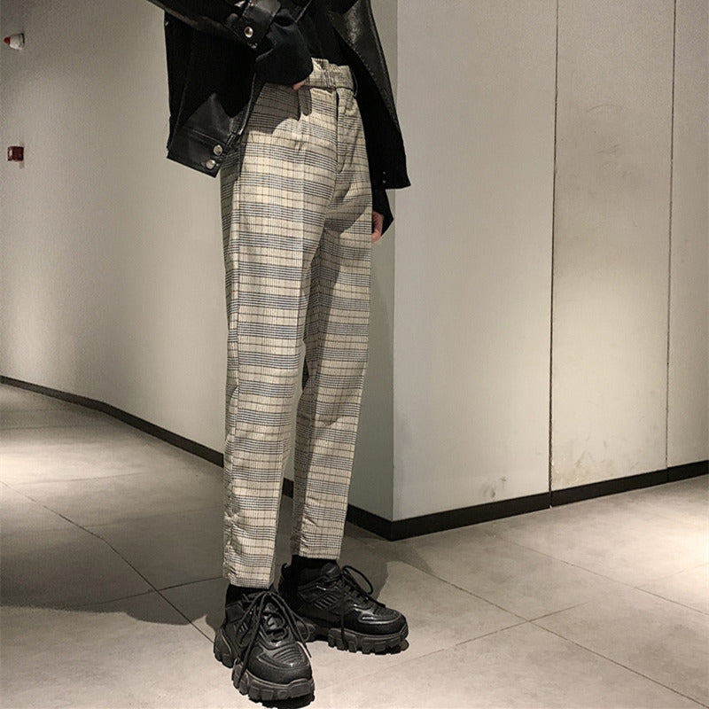 Plaid Men's Dress Pants Trendy Casual Stylish British-Style Slim-Fit