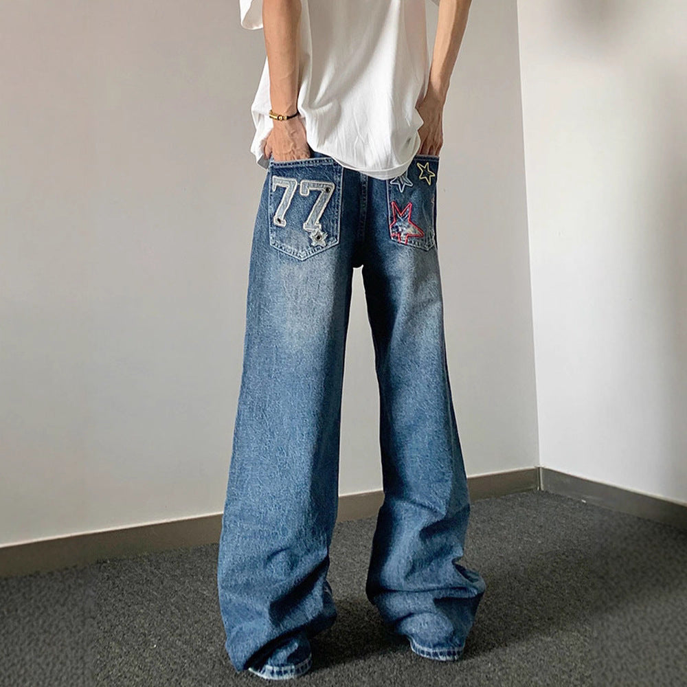 Designer Embroidered High-waisted Retro Loose Slimming Pants